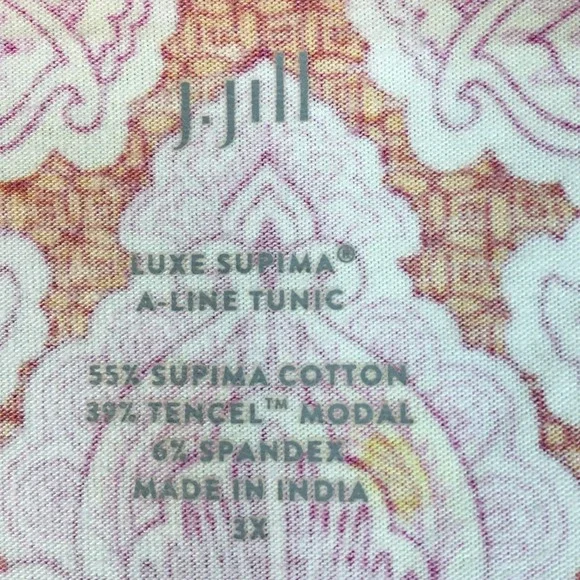 J Jill Luxe Supima A Line Tunic Top Women's 3X Pink Mandala Print 3/4 Sleeve Tee - Picture 5 of 7